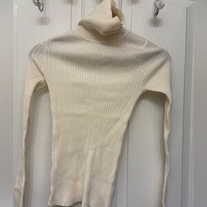 Loft Cream Turtleneck Ribbed Sweater